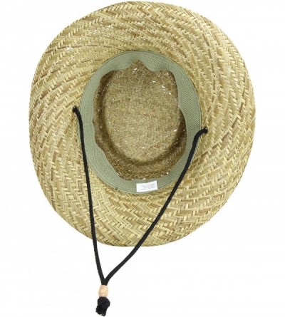 Sun Hats Classic Straw Flat Top Gambler Sun Hat w/ Vegan Leather and Chin Strap - Black Trim - CJ11ULXBABZ $20.64