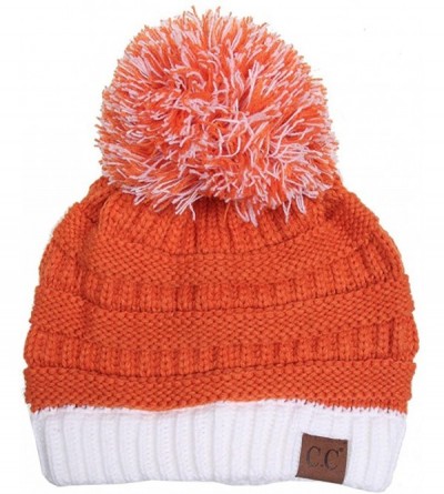 Skullies & Beanies Exclusive University College School Team Color Pom Pom Skully Beanie Hat Cap - Dk Orange/White - CI12LHEYK...