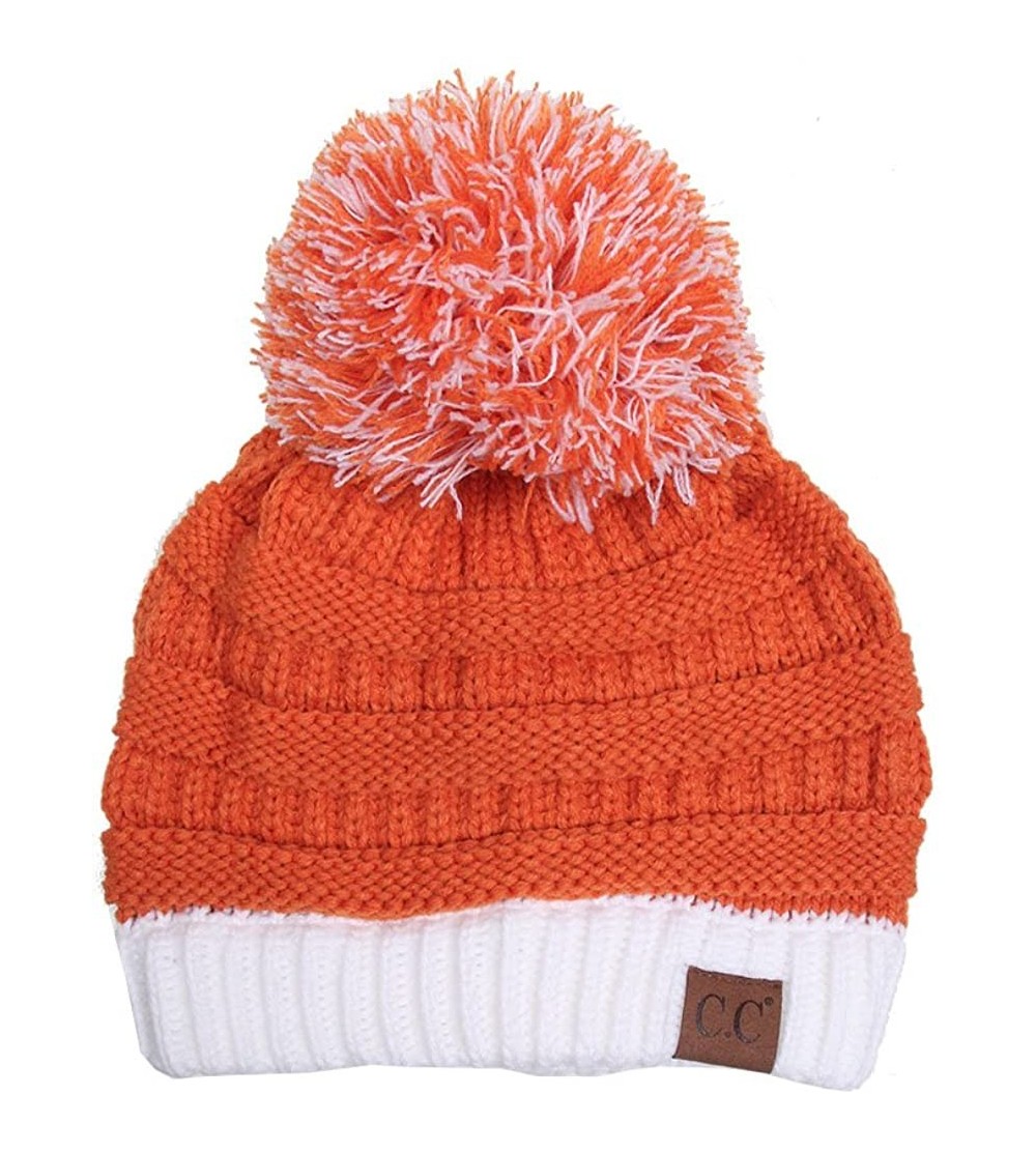 Skullies & Beanies Exclusive University College School Team Color Pom Pom Skully Beanie Hat Cap - Dk Orange/White - CI12LHEYK...