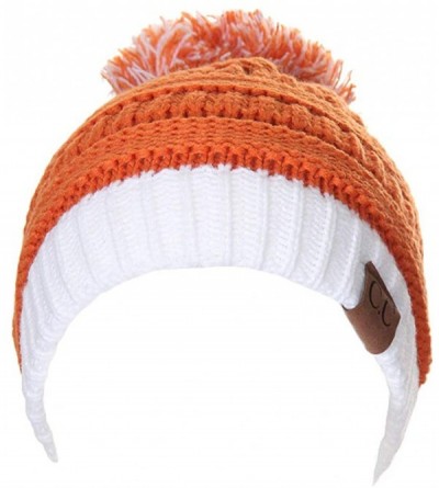 Skullies & Beanies Exclusive University College School Team Color Pom Pom Skully Beanie Hat Cap - Dk Orange/White - CI12LHEYK...
