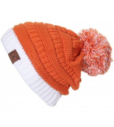 Skullies & Beanies Exclusive University College School Team Color Pom Pom Skully Beanie Hat Cap - Dk Orange/White - CI12LHEYK...