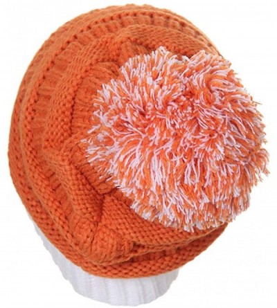 Skullies & Beanies Exclusive University College School Team Color Pom Pom Skully Beanie Hat Cap - Dk Orange/White - CI12LHEYK...