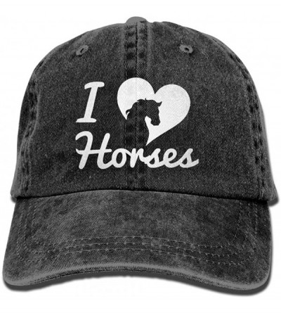 Baseball Caps Unisex Baseball Cap Denim Fabric Hat I Love Horse Adjustable Snapback Peak Cap - Black - CT18KR0ETMA $20.76