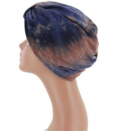 Skullies & Beanies Women Tie-Dye Headband Hat Cotton Softening Chemotherapy Cap Sleeping Cap Hair Loss Headwrap - Navy Blue -...