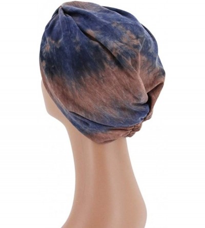 Skullies & Beanies Women Tie-Dye Headband Hat Cotton Softening Chemotherapy Cap Sleeping Cap Hair Loss Headwrap - Navy Blue -...