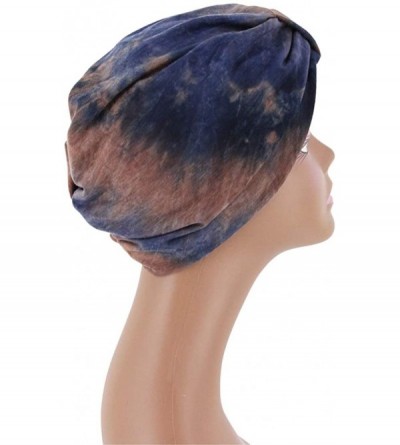 Skullies & Beanies Women Tie-Dye Headband Hat Cotton Softening Chemotherapy Cap Sleeping Cap Hair Loss Headwrap - Navy Blue -...