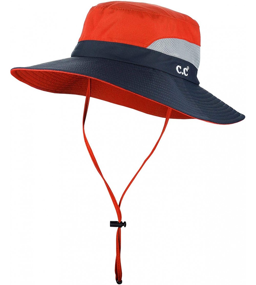 Sun Hats Safari Sun Hat Wide Brim Hat with Ponytail Hole Packable UPF 50+ for Hiking Camping - Navy/Orange - CE18QEUHOY6 $14.86