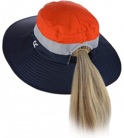 Sun Hats Safari Sun Hat Wide Brim Hat with Ponytail Hole Packable UPF 50+ for Hiking Camping - Navy/Orange - CE18QEUHOY6 $14.86