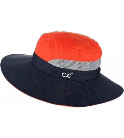 Sun Hats Safari Sun Hat Wide Brim Hat with Ponytail Hole Packable UPF 50+ for Hiking Camping - Navy/Orange - CE18QEUHOY6 $14.86