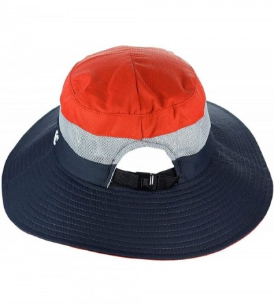 Sun Hats Safari Sun Hat Wide Brim Hat with Ponytail Hole Packable UPF 50+ for Hiking Camping - Navy/Orange - CE18QEUHOY6 $14.86