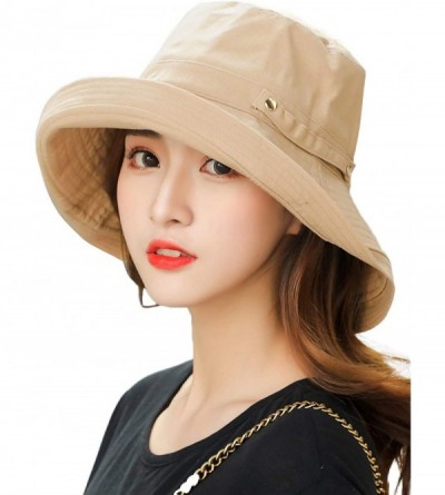 Sun Hats Women's Wide Brim Bucket Hat Packable Linen/Cotton Cloche Hat - 6w70-khaki - CT18TGEWNN3 $11.64