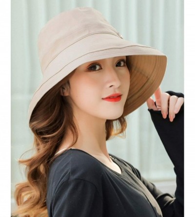 Sun Hats Women's Wide Brim Bucket Hat Packable Linen/Cotton Cloche Hat - 6w70-khaki - CT18TGEWNN3 $11.64