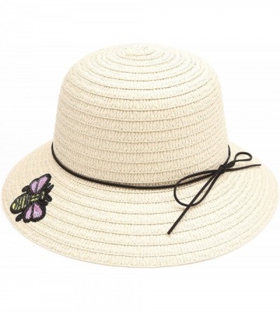 Fedoras Women's Summer Straw Sun Beach Fedora Hat with Band - Honey Bee-beige - CA18D4LCR6D $22.10