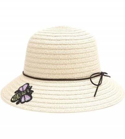 Fedoras Women's Summer Straw Sun Beach Fedora Hat with Band - Honey Bee-beige - CA18D4LCR6D $19.56