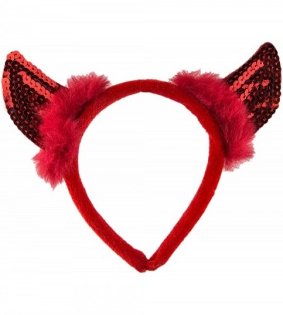 Headbands Halloween Festive Red Faux Fur Sequin Devil Horn Ears Cosplay Party Costume Headband - CW17WU3G8UE $17.56