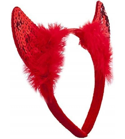 Headbands Halloween Festive Red Faux Fur Sequin Devil Horn Ears Cosplay Party Costume Headband - CW17WU3G8UE $11.55