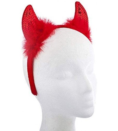 Headbands Halloween Festive Red Faux Fur Sequin Devil Horn Ears Cosplay Party Costume Headband - CW17WU3G8UE $11.55