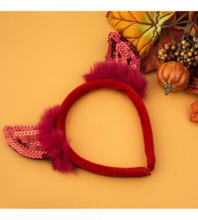 Headbands Halloween Festive Red Faux Fur Sequin Devil Horn Ears Cosplay Party Costume Headband - CW17WU3G8UE $11.55