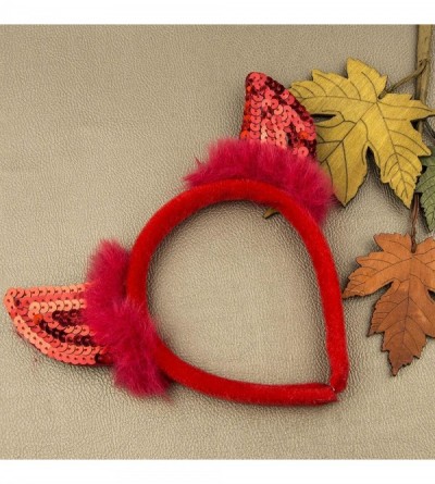 Headbands Halloween Festive Red Faux Fur Sequin Devil Horn Ears Cosplay Party Costume Headband - CW17WU3G8UE $11.55