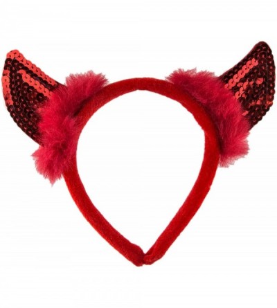 Headbands Halloween Festive Red Faux Fur Sequin Devil Horn Ears Cosplay Party Costume Headband - CW17WU3G8UE $11.55