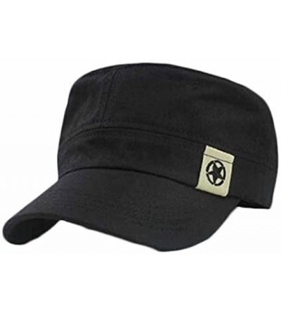 Baseball Caps Unisex Flat Roof Cotton Military Hat Sun Protection Visor Cadet Patrol Bush Hat Baseball Cap - Black - CZ18Q6OE...