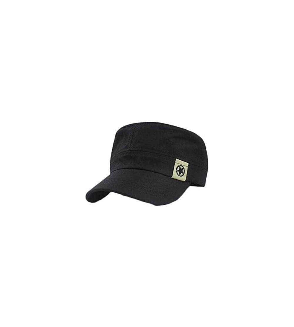 Baseball Caps Unisex Flat Roof Cotton Military Hat Sun Protection Visor Cadet Patrol Bush Hat Baseball Cap - Black - CZ18Q6OE...
