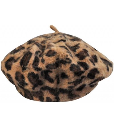 Berets Sunflyfashion Women French Style Vintage Leopard Print Wool Soft Winter Warm Beret Beanie Hat (Khaki) - CF186NDNKQC $1...
