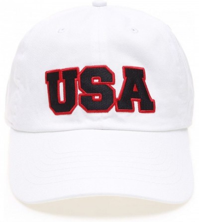 Baseball Caps USA American Flag Embroidered 100% Cotton Adjustable Strap Baseball Cap Hat - Usa - White - CO18C2HRIID $20.52