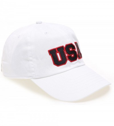 Baseball Caps USA American Flag Embroidered 100% Cotton Adjustable Strap Baseball Cap Hat - Usa - White - CO18C2HRIID $12.26