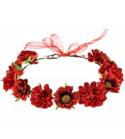Headbands Rose Flower Leave Crown Bridal with Adjustable Ribbon - A Red - C71949D8CN6 $17.67