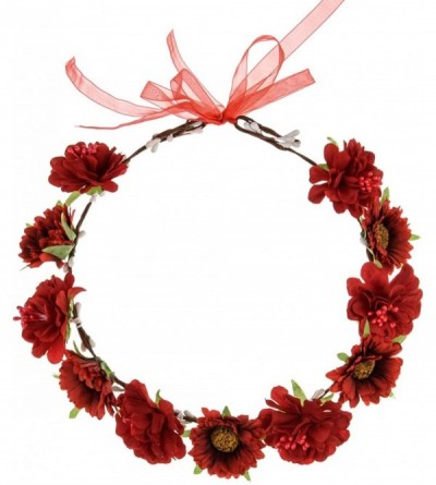 Headbands Rose Flower Leave Crown Bridal with Adjustable Ribbon - A Red - C71949D8CN6 $8.47