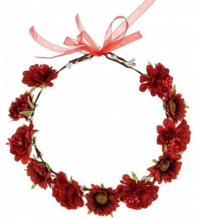 Headbands Rose Flower Leave Crown Bridal with Adjustable Ribbon - A Red - C71949D8CN6 $8.47