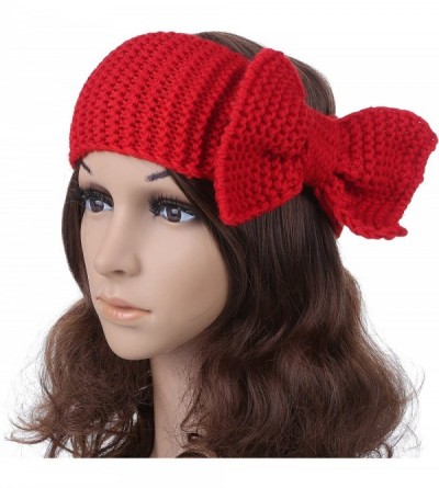 Headbands Women's Crochet Big Bow Knitted Winter Headband 1 - Red - CE1870GWURG $18.57