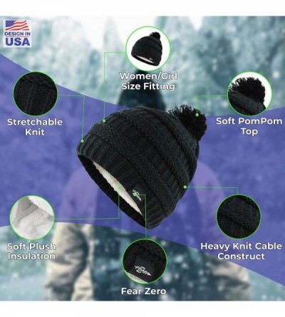 Skullies & Beanies NJ Extreme Warm Plush Wool Insulated White Black Knit Cable Pom Pom Skullies Cap Winter Beanie Hat for Wom...