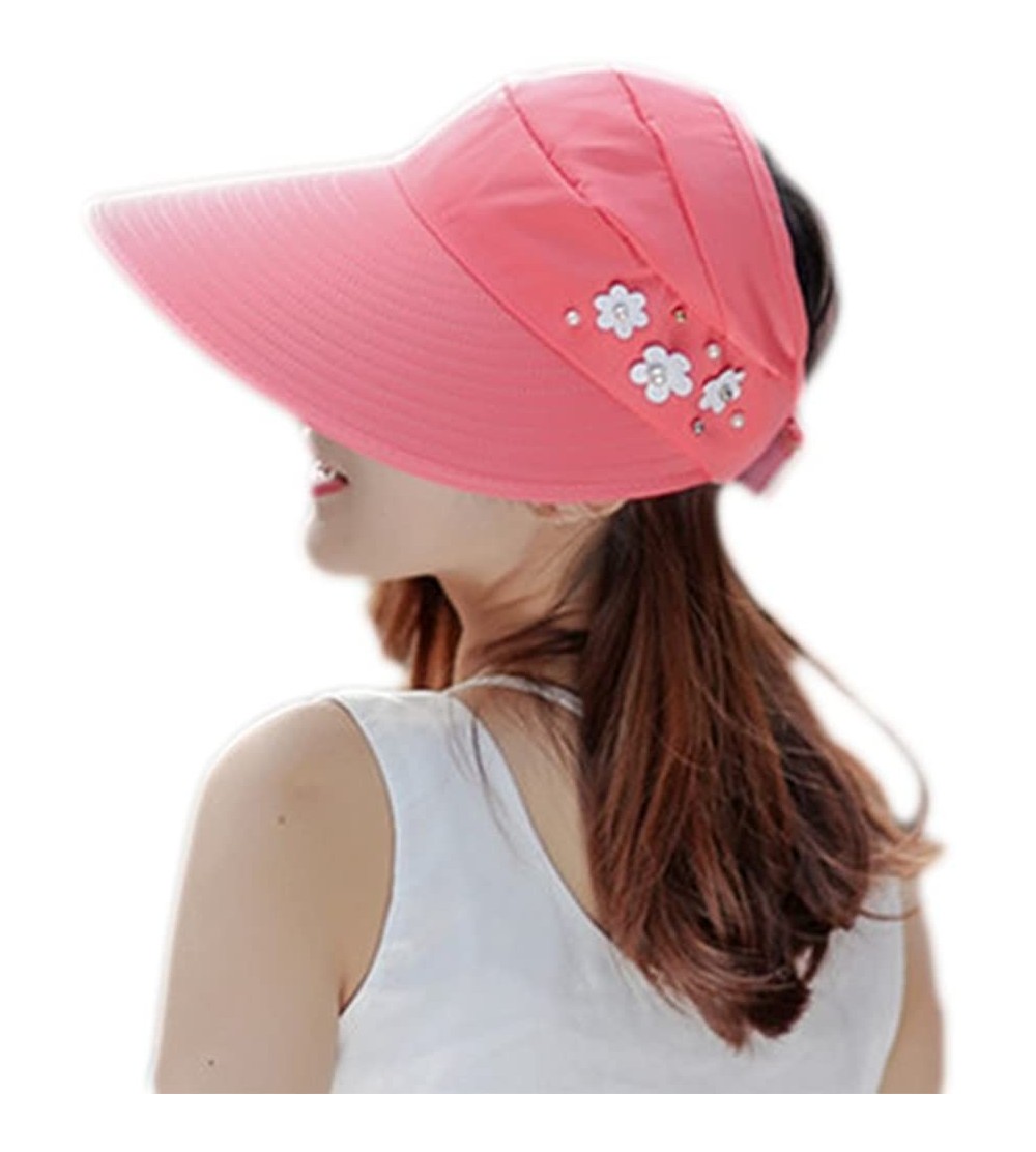 Sun Hats Wide Brim Summer Folding Hat UV Protection Sun Cap Beach Hat for Women - Light Red - CU184EZTLT8 $9.06