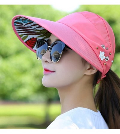 Sun Hats Wide Brim Summer Folding Hat UV Protection Sun Cap Beach Hat for Women - Light Red - CU184EZTLT8 $9.06