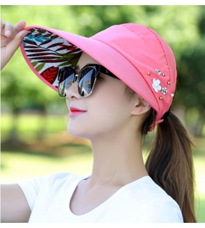 Sun Hats Wide Brim Summer Folding Hat UV Protection Sun Cap Beach Hat for Women - Light Red - CU184EZTLT8 $9.06