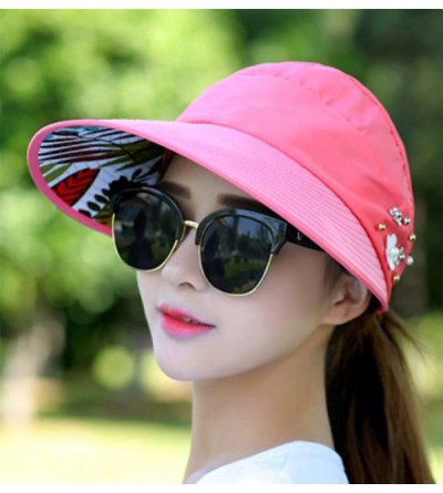 Sun Hats Wide Brim Summer Folding Hat UV Protection Sun Cap Beach Hat for Women - Light Red - CU184EZTLT8 $22.26