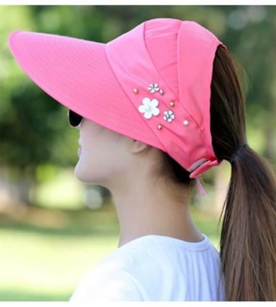 Sun Hats Wide Brim Summer Folding Hat UV Protection Sun Cap Beach Hat for Women - Light Red - CU184EZTLT8 $19.41