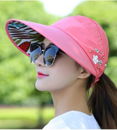 Sun Hats Wide Brim Summer Folding Hat UV Protection Sun Cap Beach Hat for Women - Light Red - CU184EZTLT8 $9.06