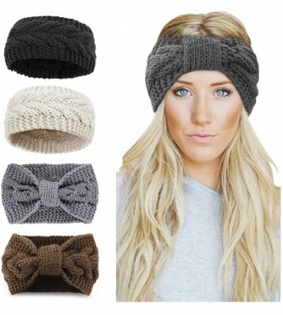Headbands Womens Winter Knitted Headband - Soft Crochet Bow Twist Hair Band Turban Headwrap Hat Cap Ear Warmer - CW18AS9C38L ...