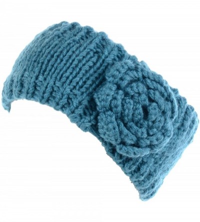 Cold Weather Headbands Womens Winter Chic Turban Bowknot/Floral Crochet Knit Headband Ear Warmer - Knit Floral Teal - CL18AM4...