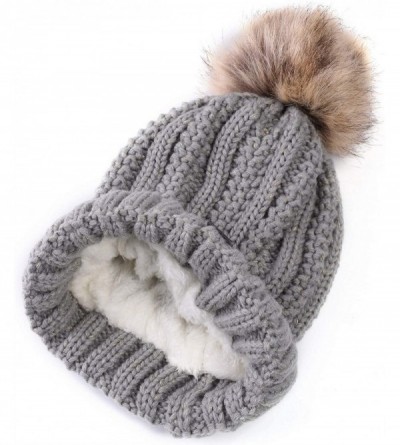 Skullies & Beanies Fleece Lined Women Winter Beanie Hats Faux Fur Pom Pom Beanie Hat - Red Tan - C718I5OKDCU $6.95