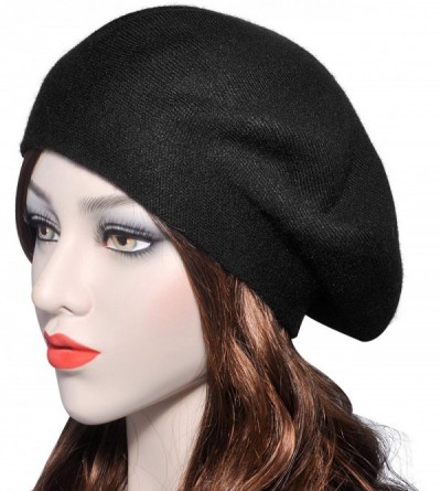 Berets French Beret hat- Reversible Solid Color Cashmere Knit Warm Beret Cap for Womens Girls - Black - CL18WDSGS02 $15.28