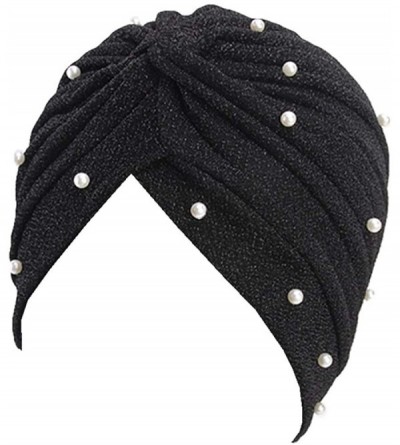 Skullies & Beanies Luxury Stretchable Glitter Flower Chemo Beanie Hair Loss Turban - Black002 - C718EQK9KAR $7.22