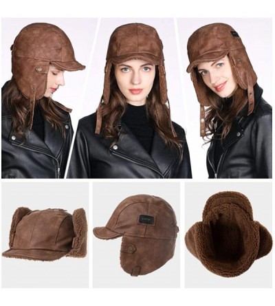 Bomber Hats Waterproof Winter Faux Leather Aviator Pilot Cap Earflap Hunting Trapper Hat Outdoor Cold Weather Ski Snow Hat - ...