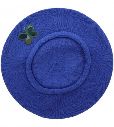 Berets 100% Cotton Beret French Ladies Hat with Army Butterfly Applique - Royal Blue - CO183468OD7 $51.30