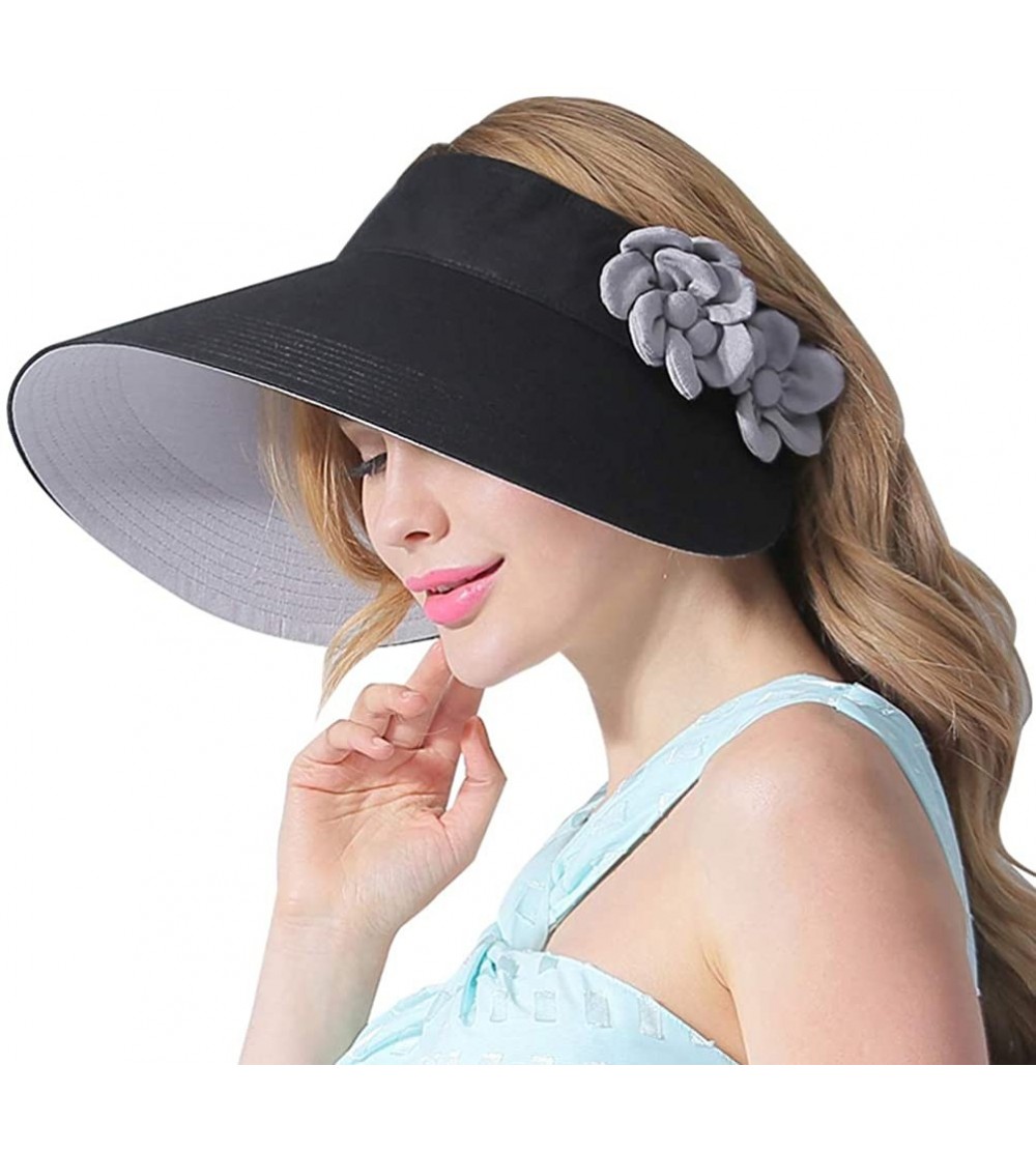 Visors Women's Summer Sun Hat Large Brim Visor Adjustable Nylon Buckle Packable UPF 50+ - CV195HNEZLY $14.09