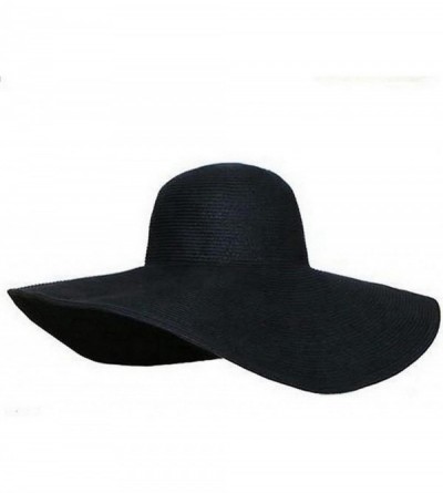 Sun Hats Women Large Wide Brim Sun Straw Hat Folding Summer Hats Beach Cap - Black - CO11M19ZGZ9 $17.47