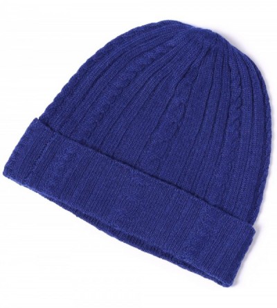 Skullies & Beanies Women's 100% Pure Cashmere Cable Knit Hat Super Soft Cuffed - Royal Blue - CQ11I5HRNUH $44.92
